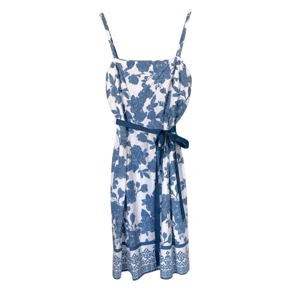 Jessica Howard Blue Floral Midi Dress Milkmaid Spaghetti Strap Tie Waist Size 14